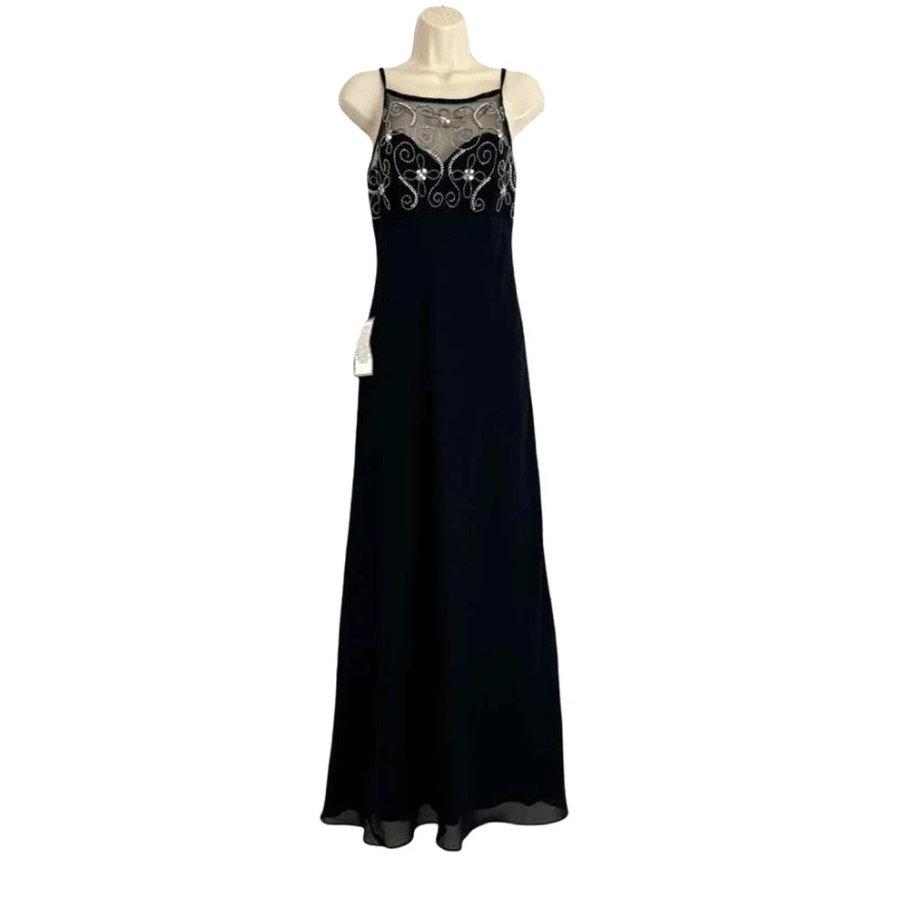Morgan and Co USA Made 90's Vintage Deadstock Beaded NWT Prom Dress Black 5/ 6